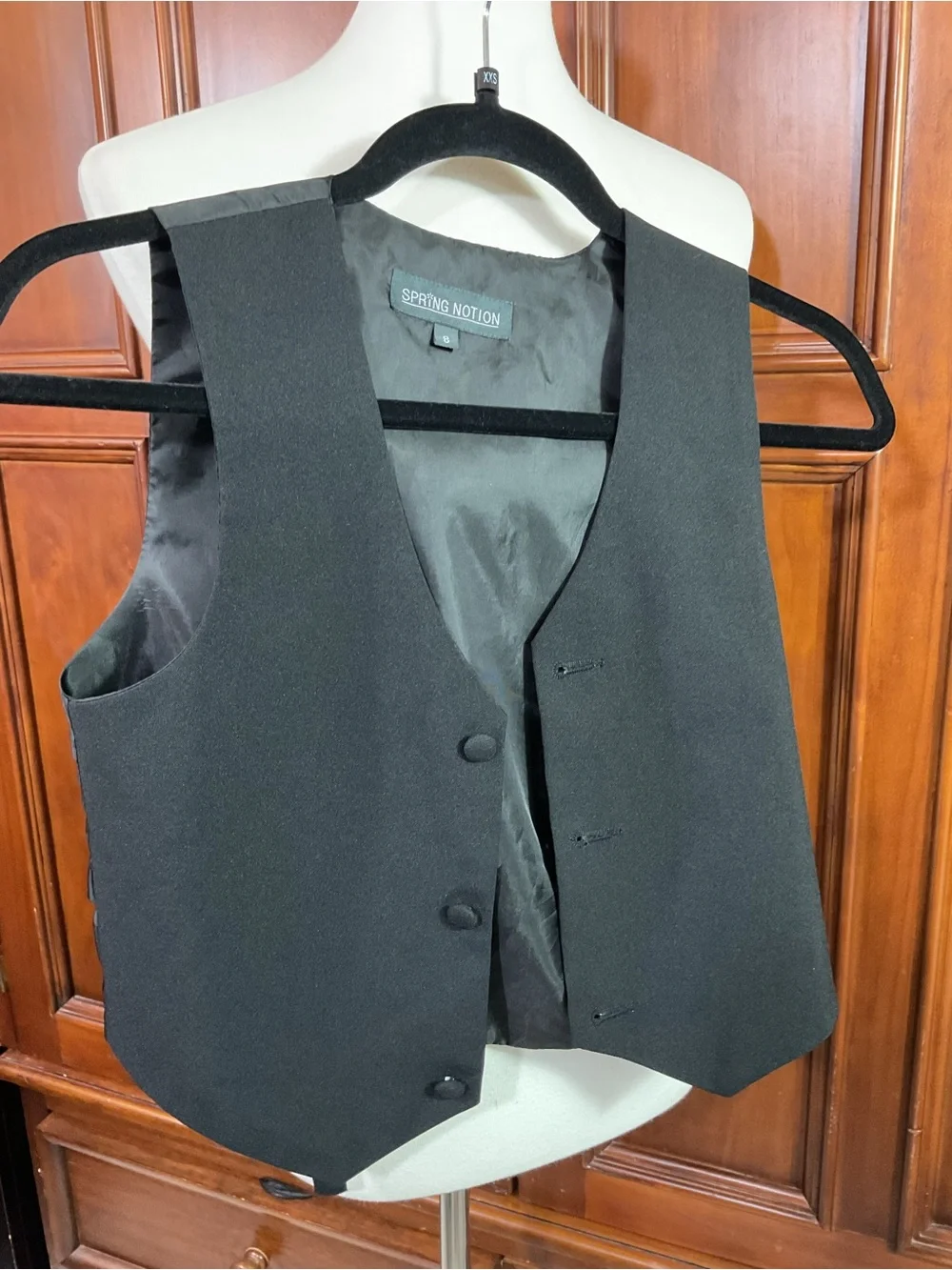 Spring Notion Boys 2 Button Suit Coat And Vest Solid Black Youth Size 8 Lknw As